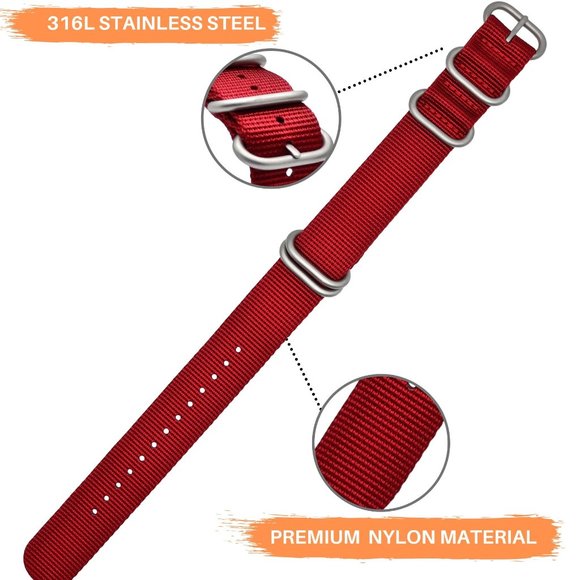 Red Nylon Nato Watch Strap Military 18mm or 22mm - Picture 4 of 7